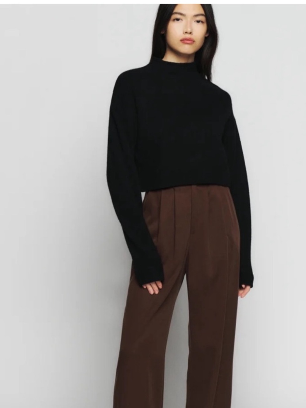 Reformation Black Cashmere Cropped Mock Neck Sweater Top Small Women's - Picture 2 of 10